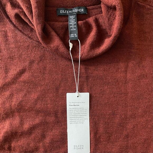 Eileen Fisher Burgundy 100% Merino Wool Turtleneck Sweater NWT Size Extra Large - Picture 3 of 5